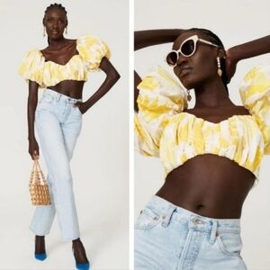 Acler Bastia Crop Top Yellow Embroidered Size 4